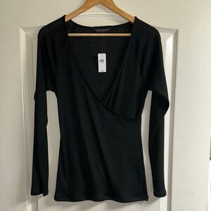 Banana Republic Black Blouse with Fitted Long Sleeves and Wrap Style